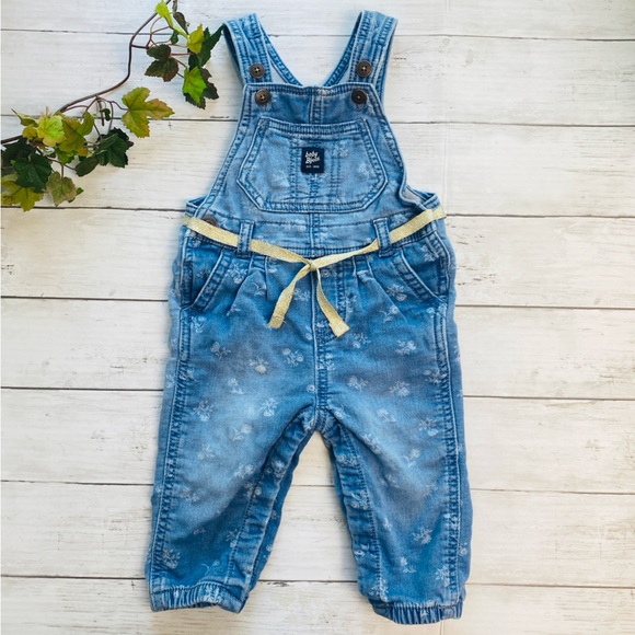 OshKosh B'gosh Other - Baby Girl Oshkosh Floral Denim Overalls w/ Gold Belt-Size 12 Months